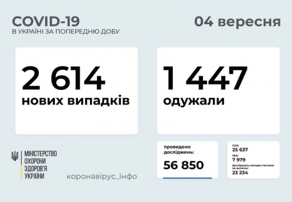 COVID-19 в Украине: 2614 новых случаев по стране и 208 в Одесской области 